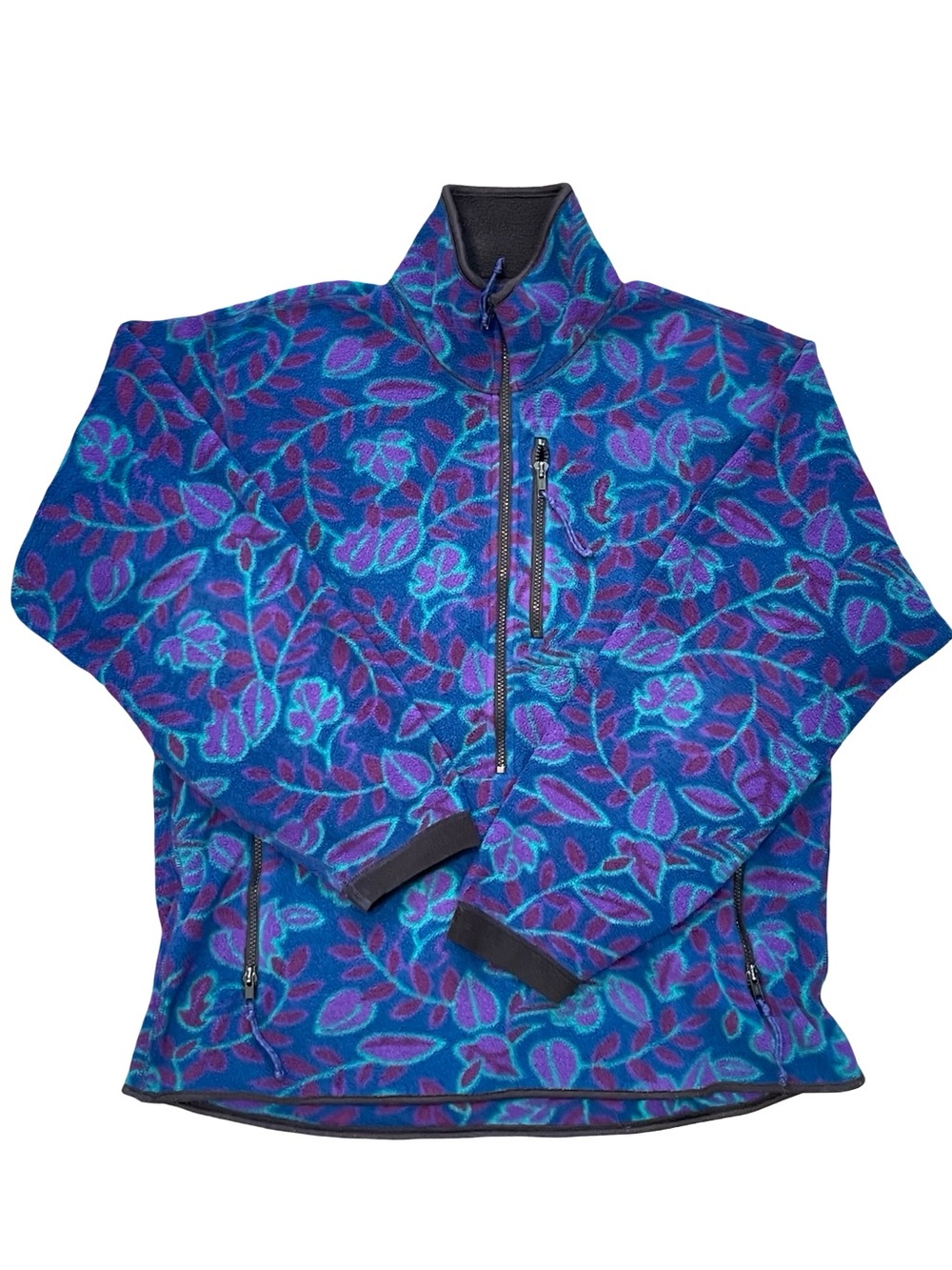Vintage 80’s REI Fleece Pullover 1/2 Zip Blue Floral Adult Large